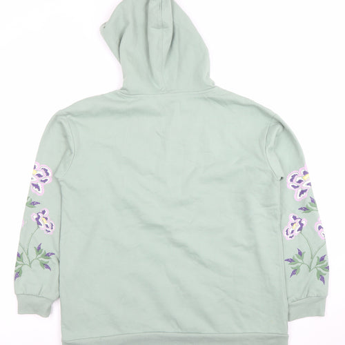 Avenue Womens Green Floral Embroidered Pullover Hoodie Size 12