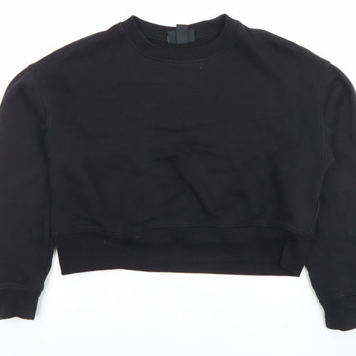 Monki Women Black Cotton Blend Crew Neck Pullover Sweatshirt Size S