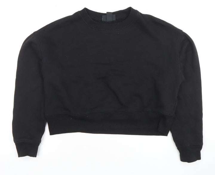 Monki Women Black Cotton Blend Crew Neck Pullover Sweatshirt Size S