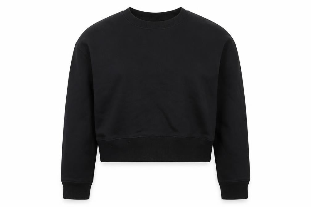 Front view of Monki Women Black Cotton Blend Crew Neck Pullover Sweatshirt, size S