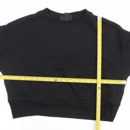Monki Women Black Cotton Blend Crew Neck Pullover Sweatshirt Size S