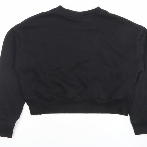 Monki Women Black Cotton Blend Crew Neck Pullover Sweatshirt Size S