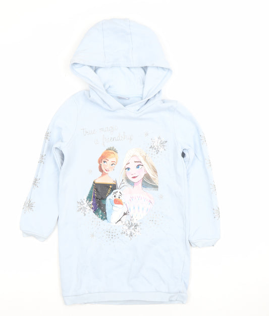 Disney Frozen Girls Blue Hoodie 6-7 Years Pullover Glitter Graphic Print