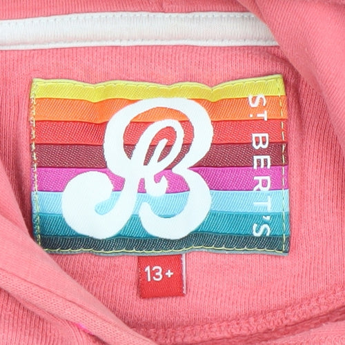 St. Bert's Girls Pink Striped Pullover Hoodie 13-14 Years Cotton Long Sleeve