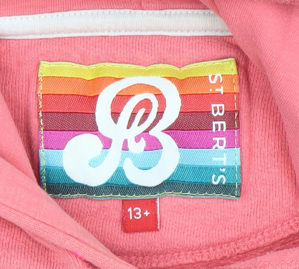 St. Bert's Girls Pink Striped Pullover Hoodie 13-14 Years Cotton Long Sleeve