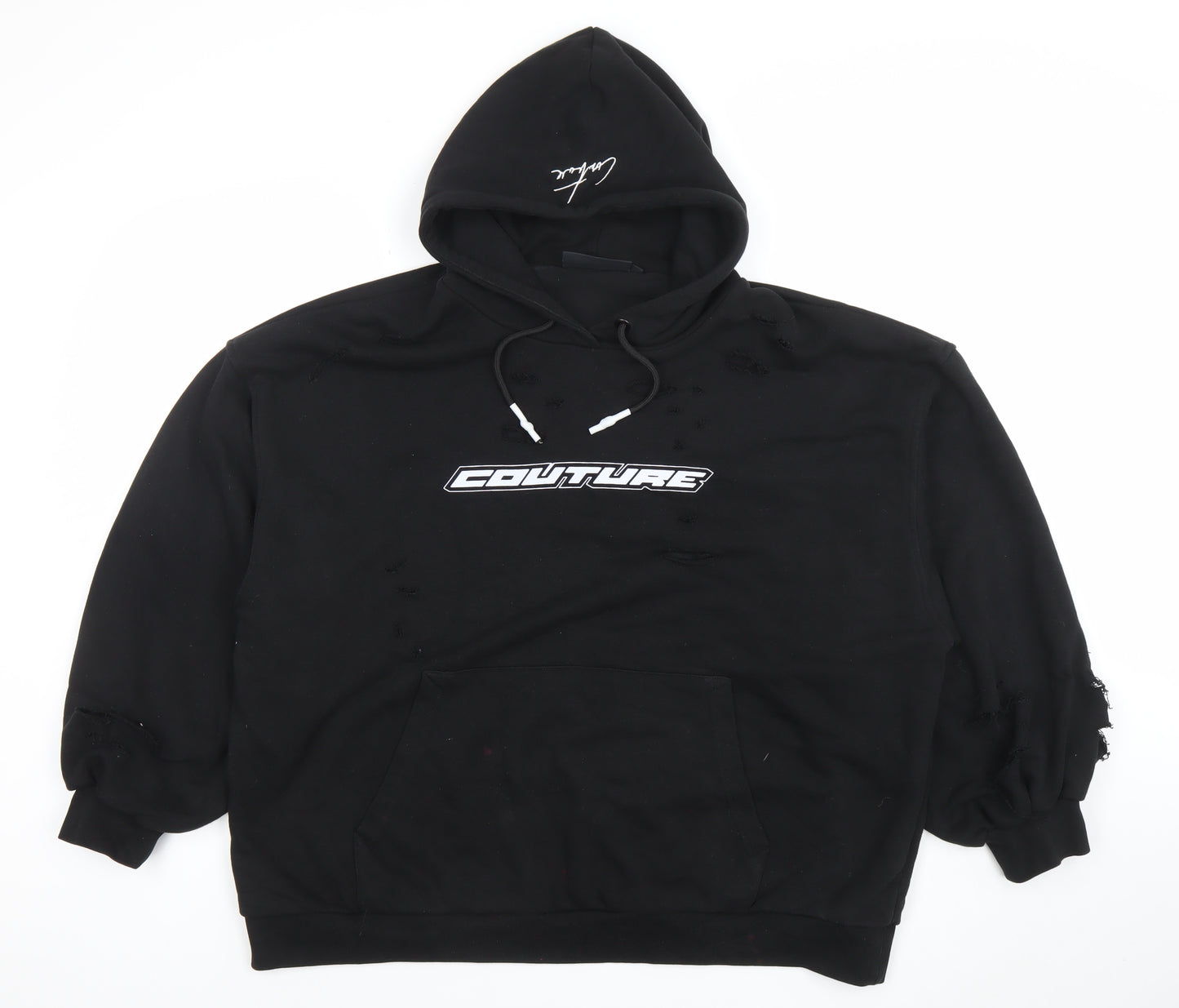 Couture Women Black UK 10 Pullover Distressed Hoodie
