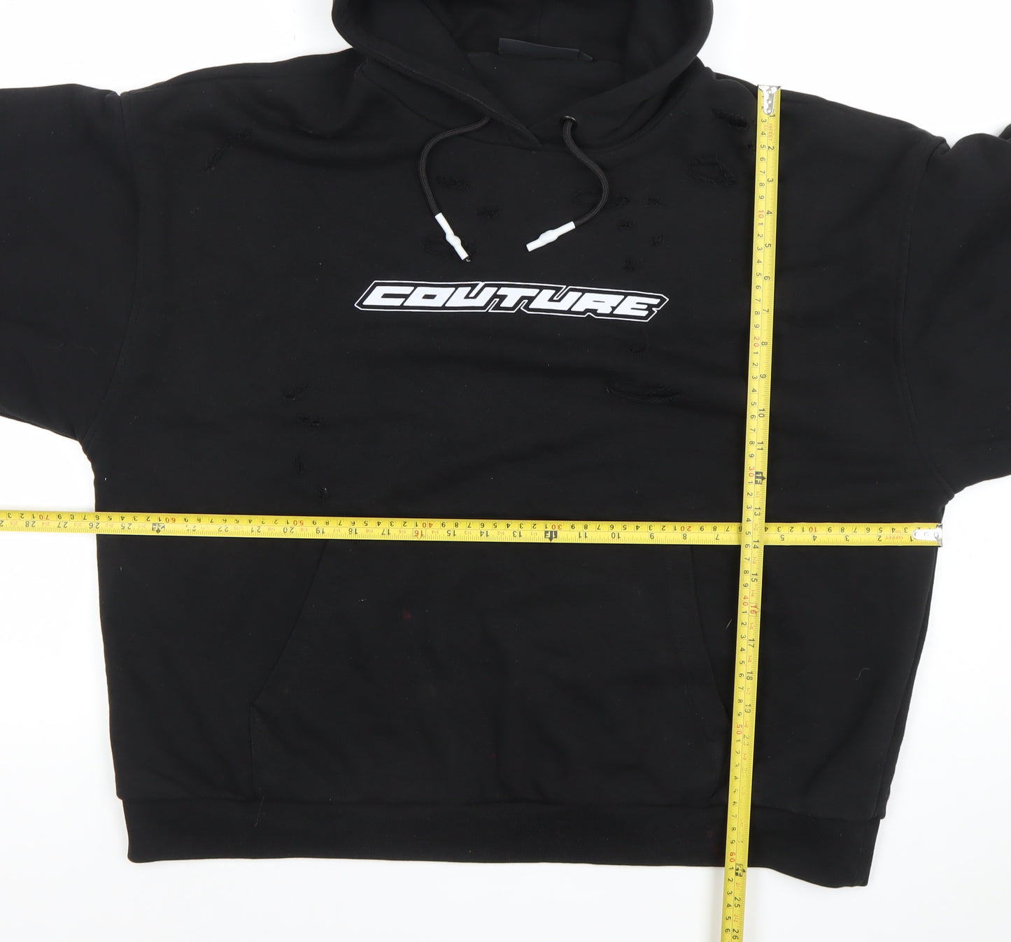 Couture Women Black UK 10 Pullover Distressed Hoodie