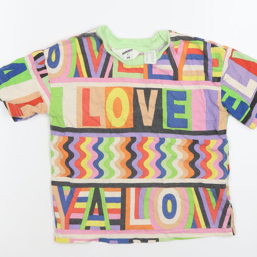 H&M Girls Multicoloured Graphic LOVE T-Shirt 3-4 Years Cotton Crew Neck