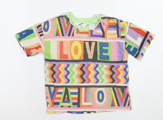 H&M Girls Multicoloured Graphic LOVE T-Shirt 3-4 Years Cotton Crew Neck