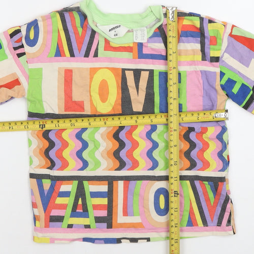 H&M Girls Multicoloured Graphic LOVE T-Shirt 3-4 Years Cotton Crew Neck