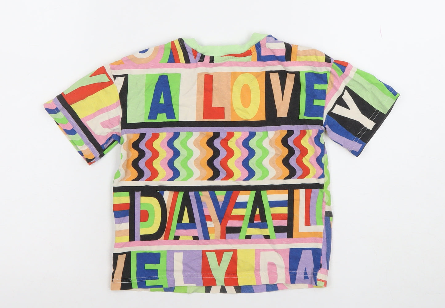 H&M Girls Multicoloured Graphic LOVE T-Shirt 3-4 Years Cotton Crew Neck