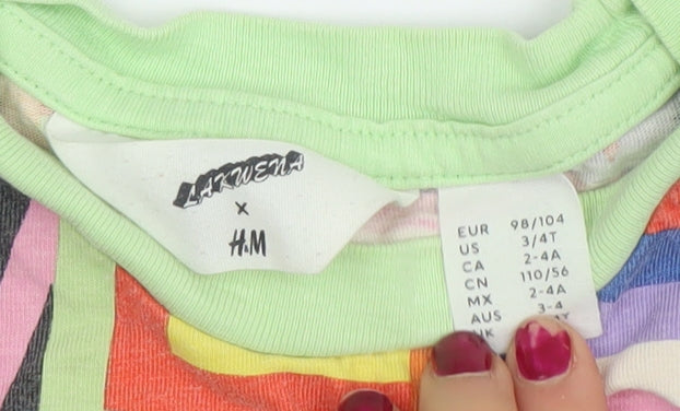 H&M Girls Multicoloured Graphic LOVE T-Shirt 3-4 Years Cotton Crew Neck