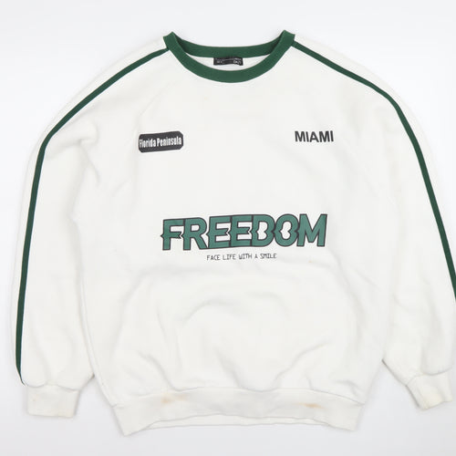 DAZY Men's White Green Graphic Pullover Sweatshirt Size M
