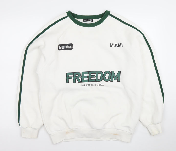 DAZY Men's White Green Graphic Pullover Sweatshirt Size M