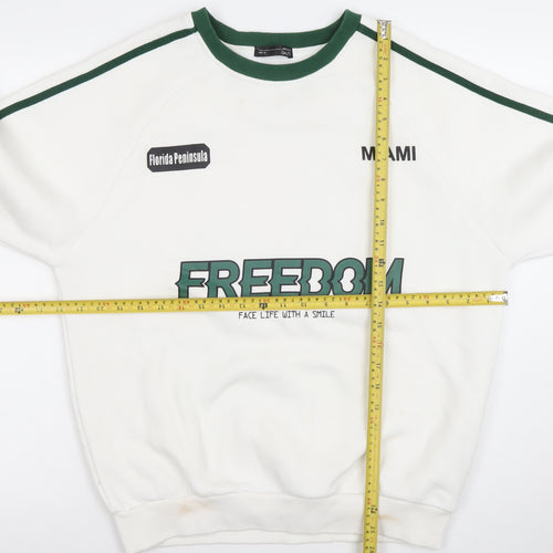 DAZY Men's White Green Graphic Pullover Sweatshirt Size M