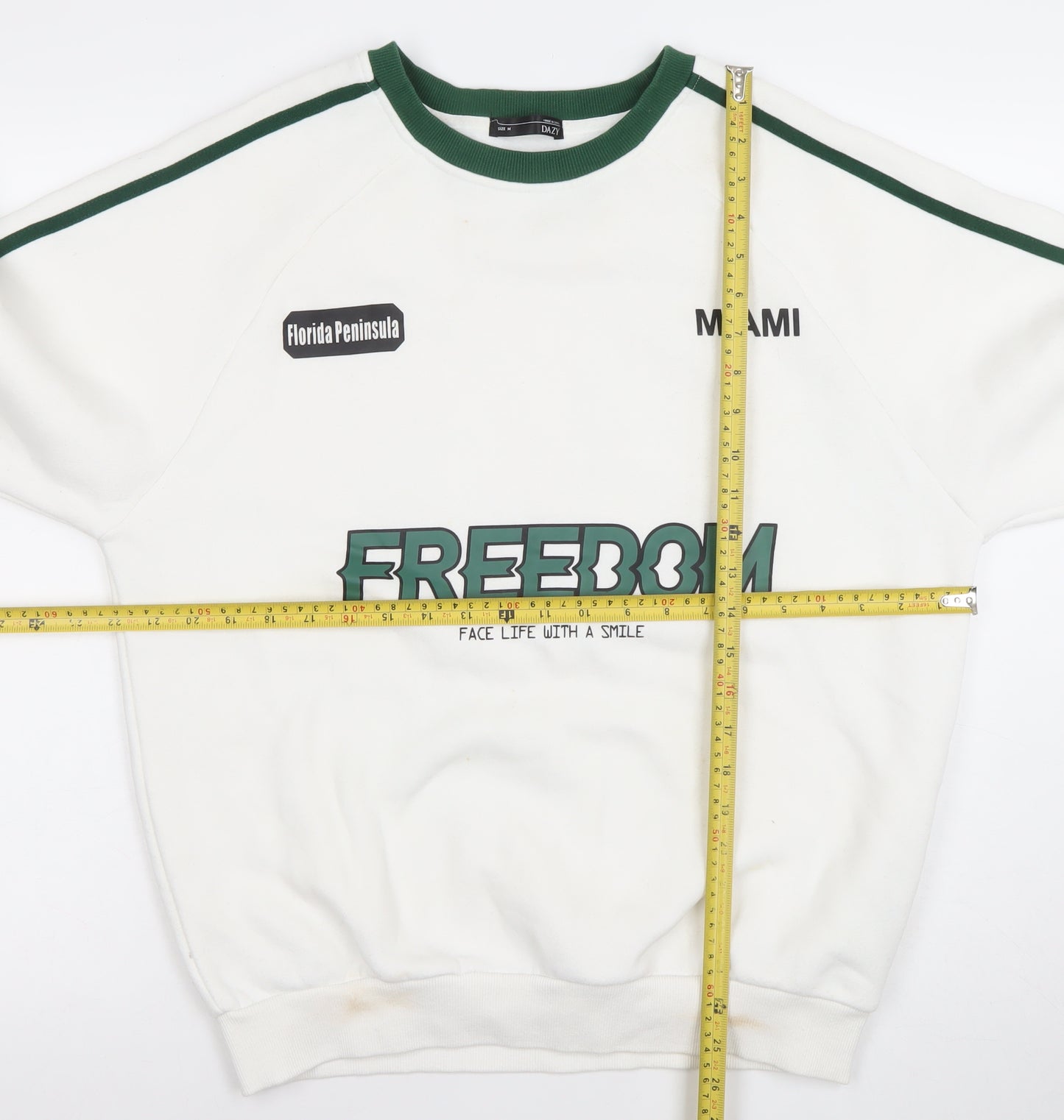 DAZY Men's White Green Graphic Pullover Sweatshirt Size M
