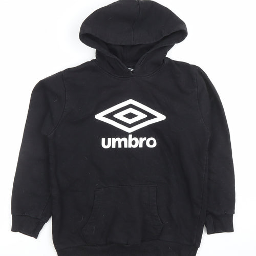 Umbro Boys Black Pullover Hoodie 9-10 Years Cotton Blend Logo Design