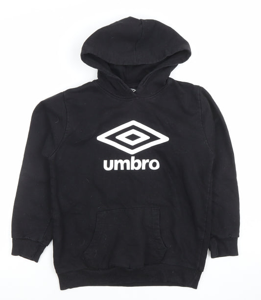 Umbro Boys Black Pullover Hoodie 9-10 Years Cotton Blend Logo Design