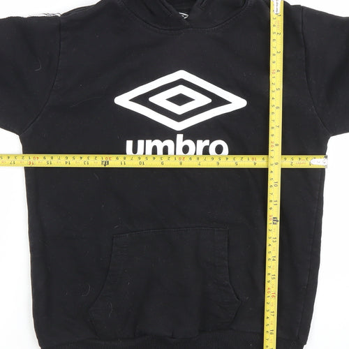Umbro Boys Black Pullover Hoodie 9-10 Years Cotton Blend Logo Design