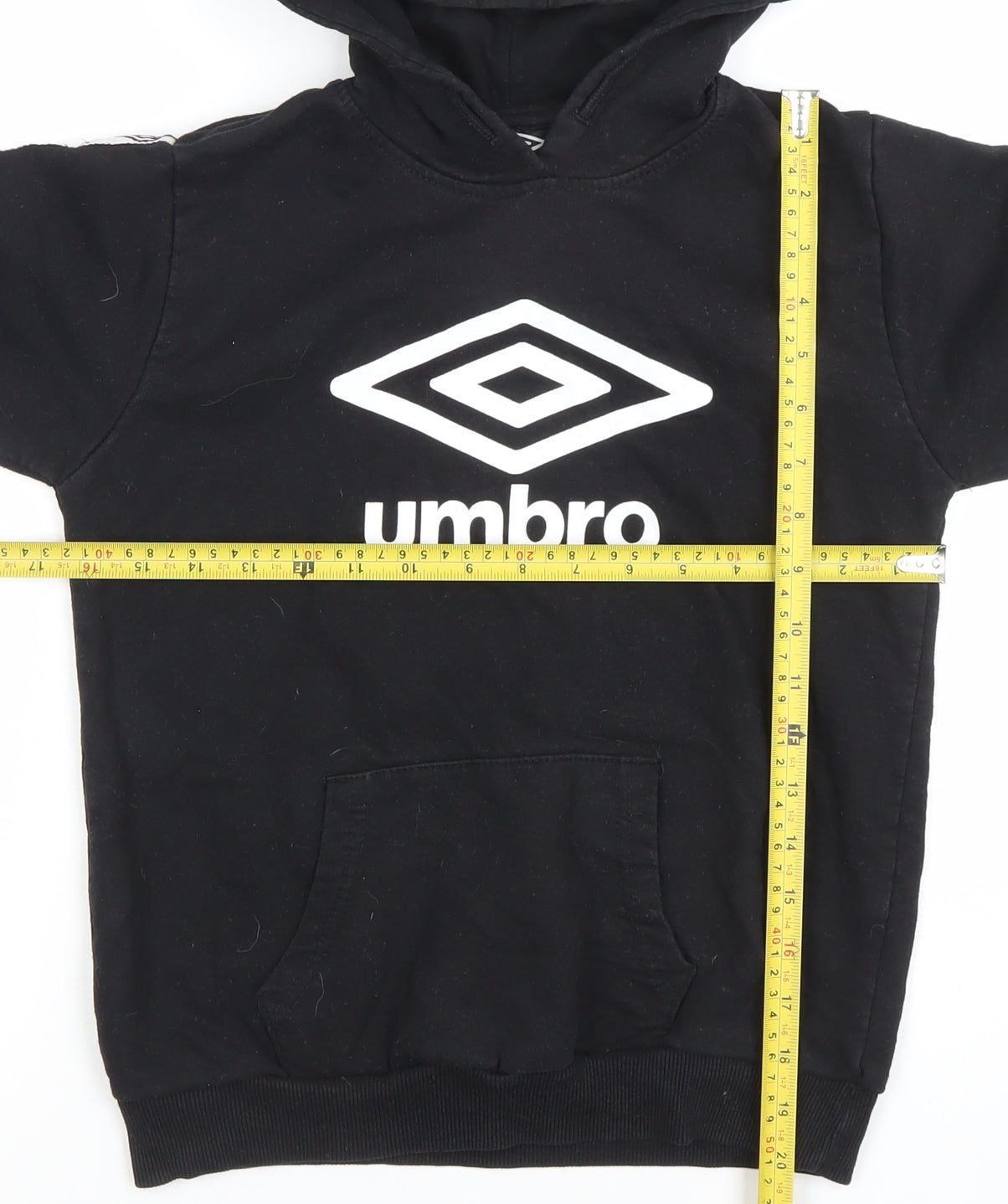 Umbro Boys Black Pullover Hoodie 9-10 Years Cotton Blend Logo Design