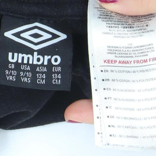 Umbro Boys Black Pullover Hoodie 9-10 Years Cotton Blend Logo Design