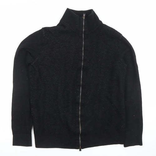 Hugo Boss Men's Black Full Zip High Neck Cotton Knit Jumper M