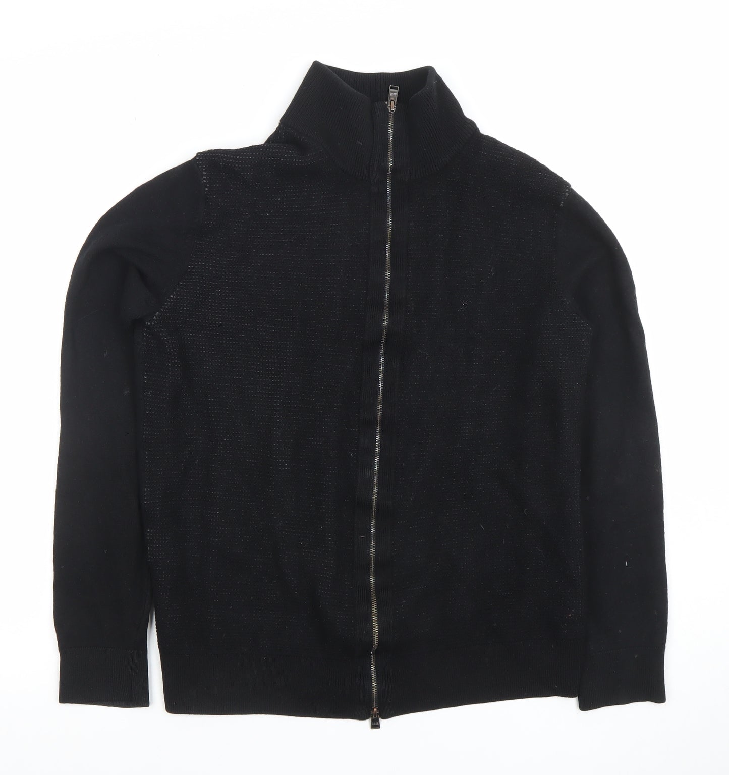 Hugo Boss Men's Black Full Zip High Neck Cotton Knit Jumper M