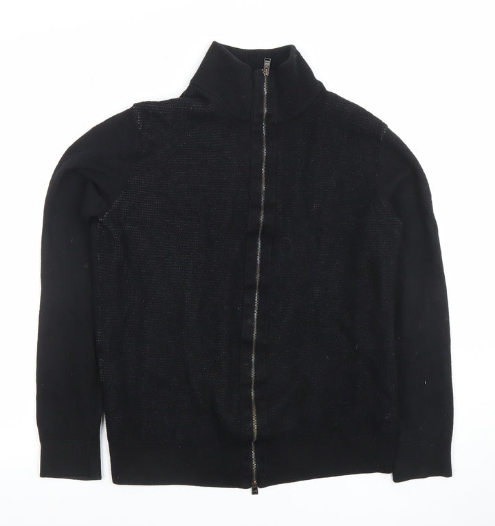Hugo Boss Men's Black Full Zip High Neck Cotton Knit Jumper M