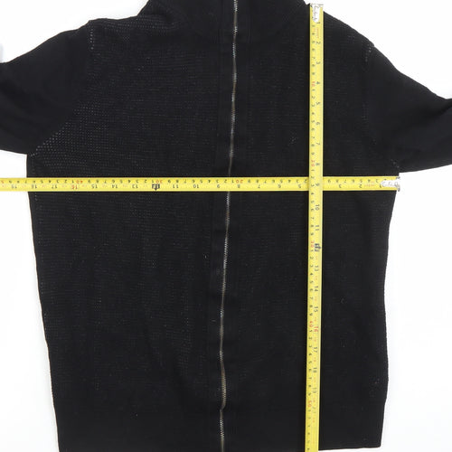 Hugo Boss Men's Black Full Zip High Neck Cotton Knit Jumper M