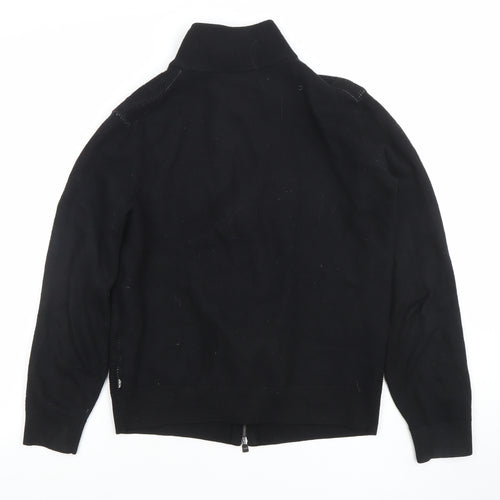 Hugo Boss Men's Black Full Zip High Neck Cotton Knit Jumper M