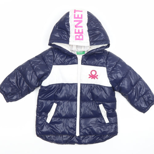 United Colors of Benetton Blue Puffer Jacket 18-24 Months Unisex Hooded Warm Coat