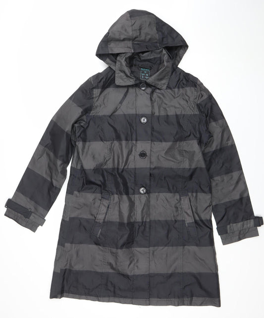 Esmara Women Black Striped Waterproof Hooded Rain Coat Size 18