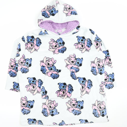 Disney Girls White Stitch Hooded Fleece Hoodie 9-12 Years Pullover