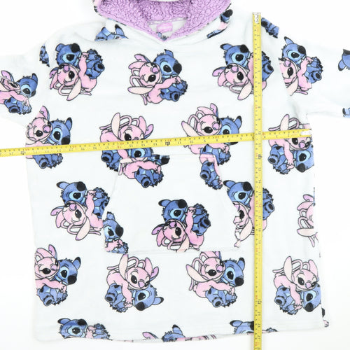Disney Girls White Stitch Hooded Fleece Hoodie 9-12 Years Pullover