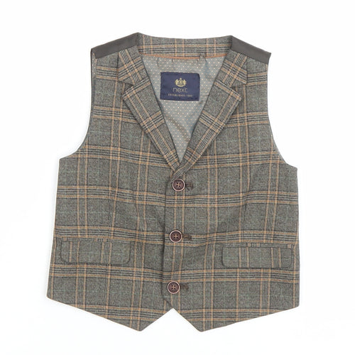 NEXT Unisex Baby Brown Check Waistcoat 18-24 Months Formal Suit Vest
