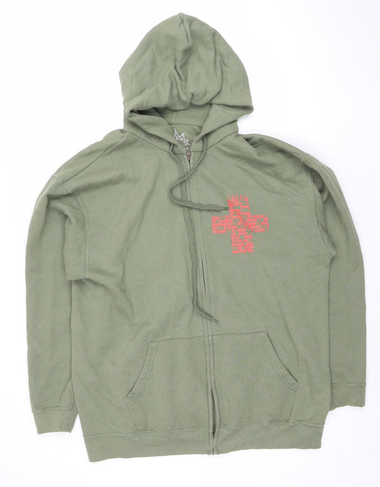 Fike Men’s Green Full Zip Graphic Hoodie XL Cotton Blend