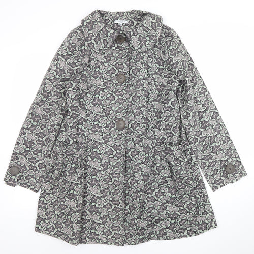 Anna Studio Women's Grey Floral Mid-Length Coat Size 12