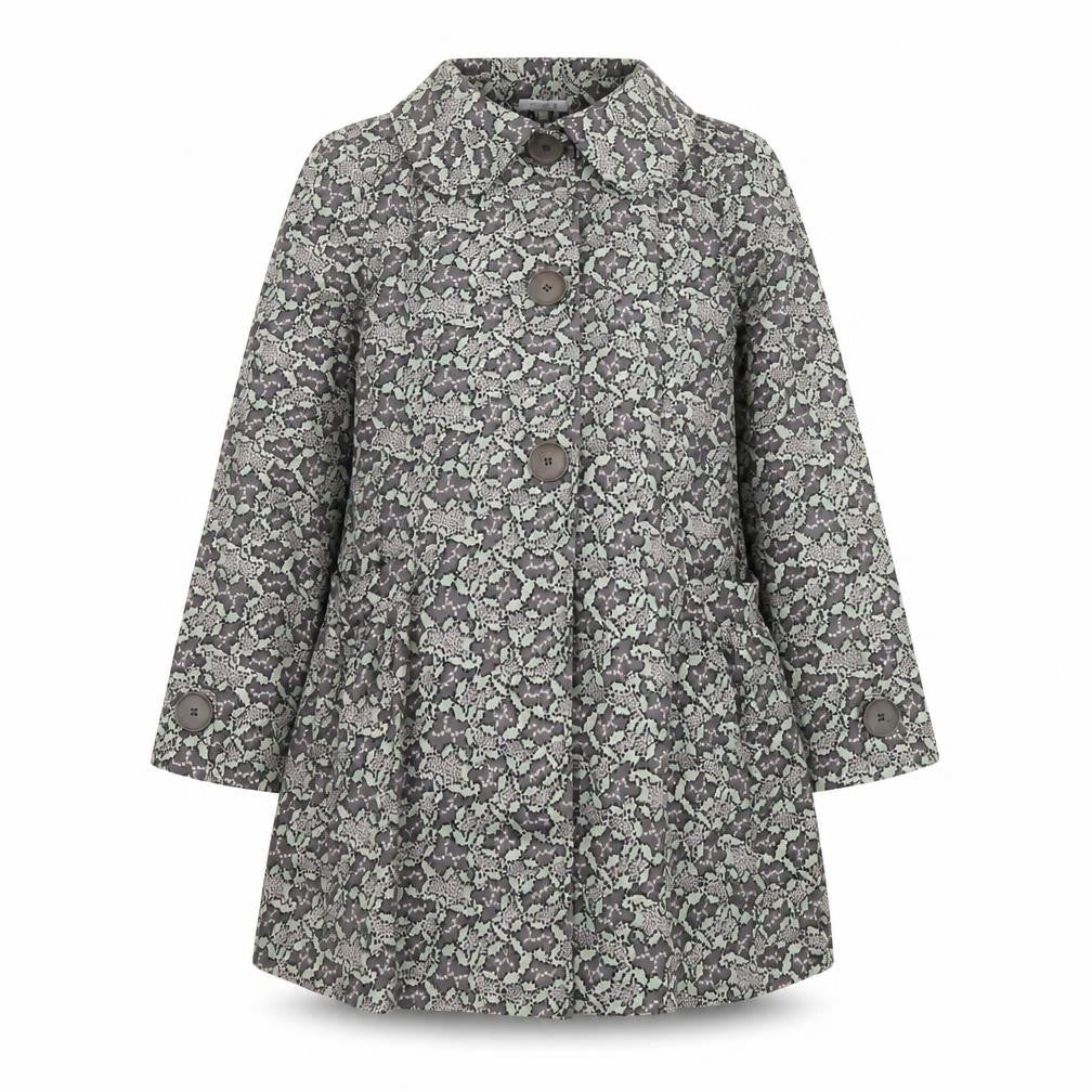 Front view of Anna Studio Women's Grey Floral Mid-Length Coat, size 12