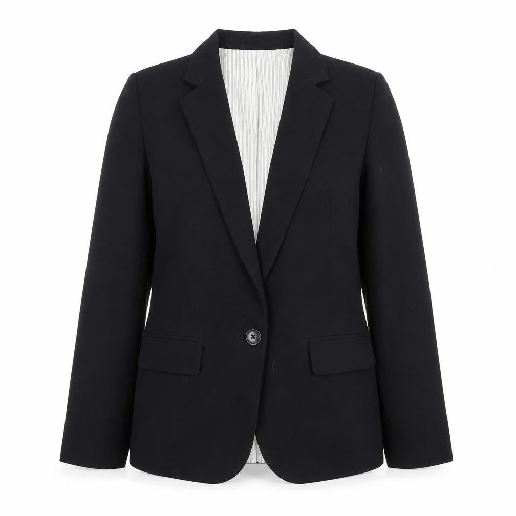 Front view of And Away Women's Black, size 8, Single-Breasted Lined Blazer