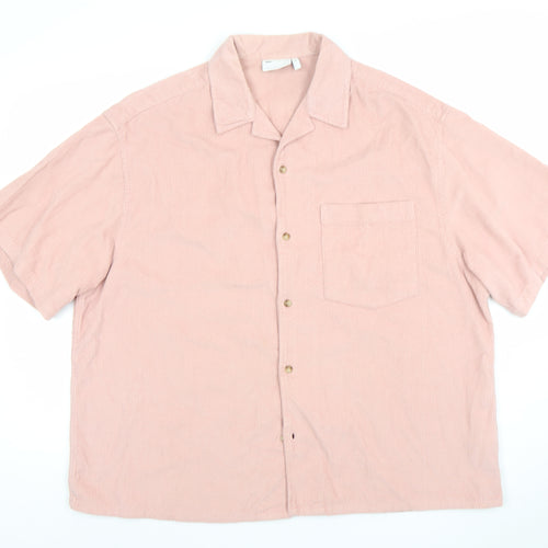 ASOS DESIGN Men's Pink Corduroy Short Sleeve Button-Up Shirt M