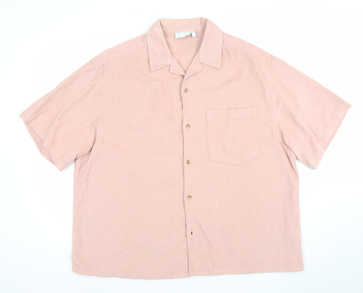 ASOS DESIGN Men's Pink Corduroy Short Sleeve Button-Up Shirt M