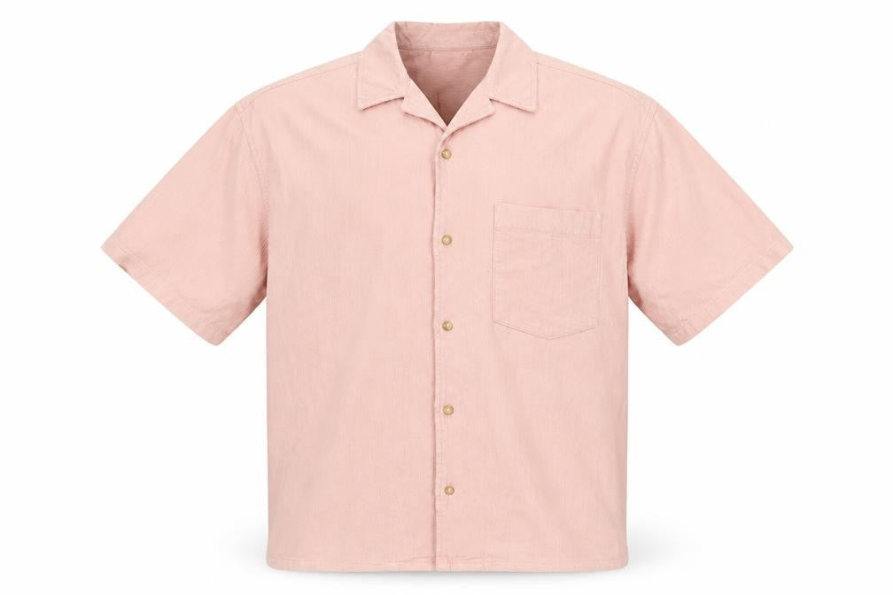 ASOS DESIGN Men's Pink Corduroy Short Sleeve Button-Up Shirt M
