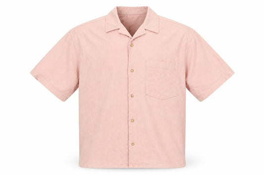 Front view of ASOS DESIGN Men's Pink Corduroy Short Sleeve Button-Up Shirt M