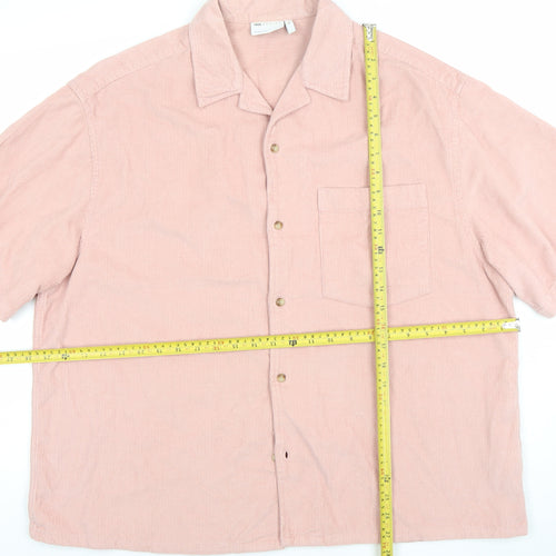 ASOS DESIGN Men's Pink Corduroy Short Sleeve Button-Up Shirt M