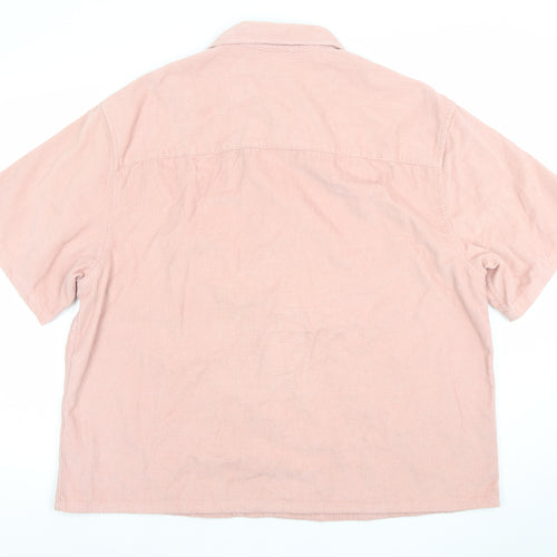ASOS DESIGN Men's Pink Corduroy Short Sleeve Button-Up Shirt M