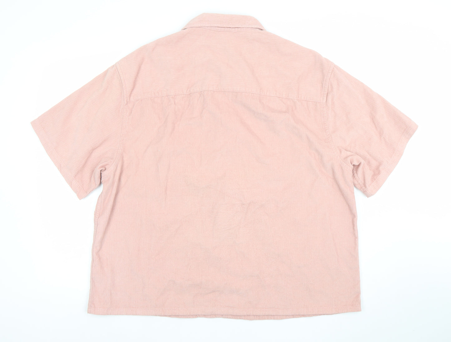 ASOS DESIGN Men's Pink Corduroy Short Sleeve Button-Up Shirt M