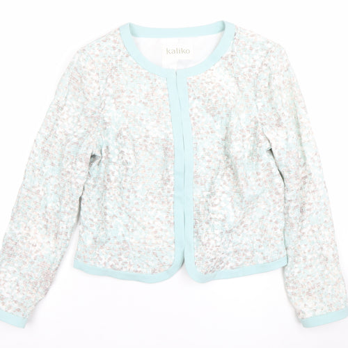 Kaliko Women's Blue Patterned Lined Long Sleeve Blazer UK 14