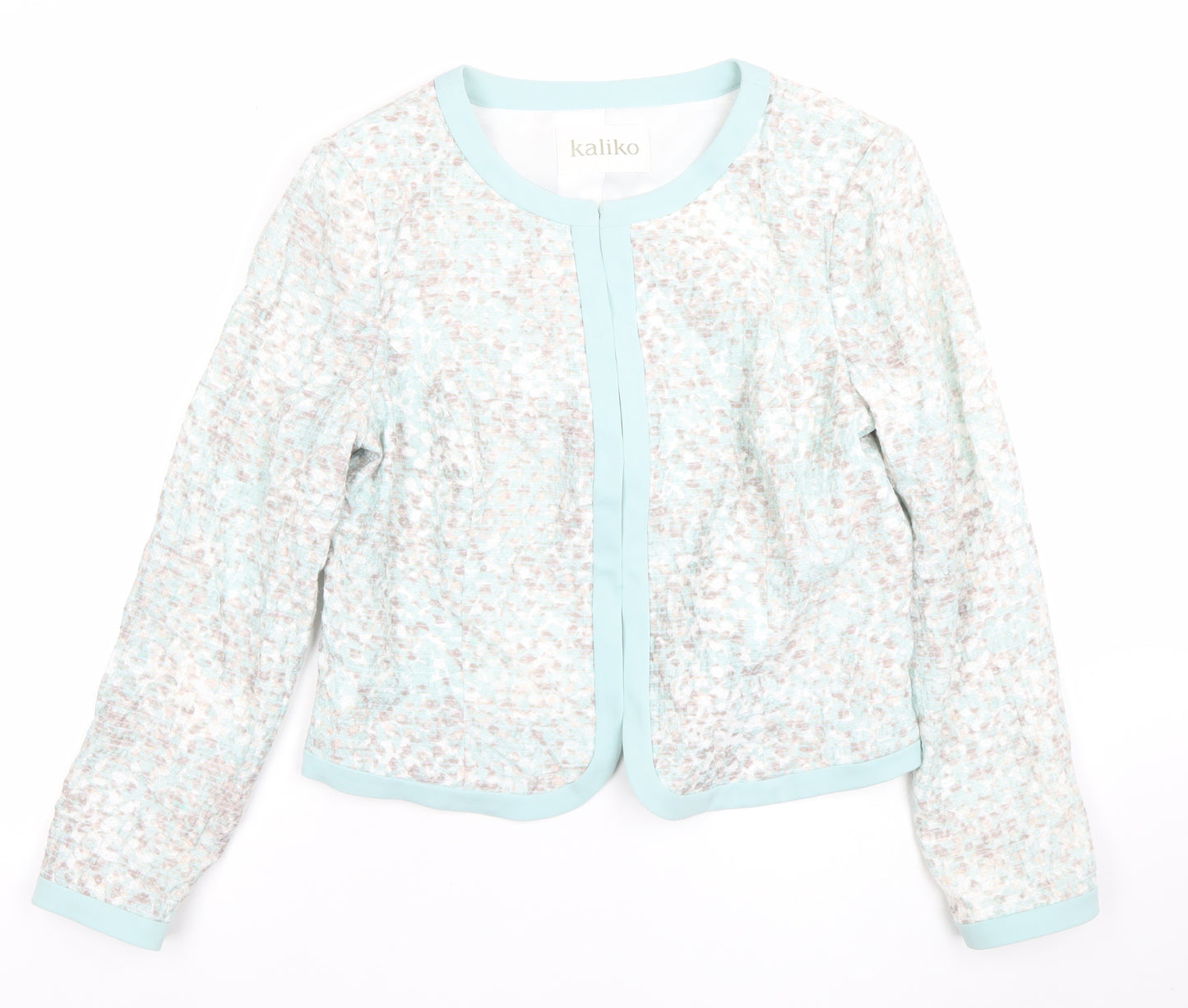 Kaliko Women's Blue Patterned Lined Long Sleeve Blazer UK 14