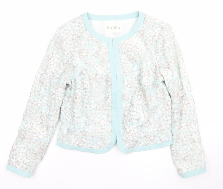 Kaliko Women's Blue Patterned Lined Long Sleeve Blazer UK 14