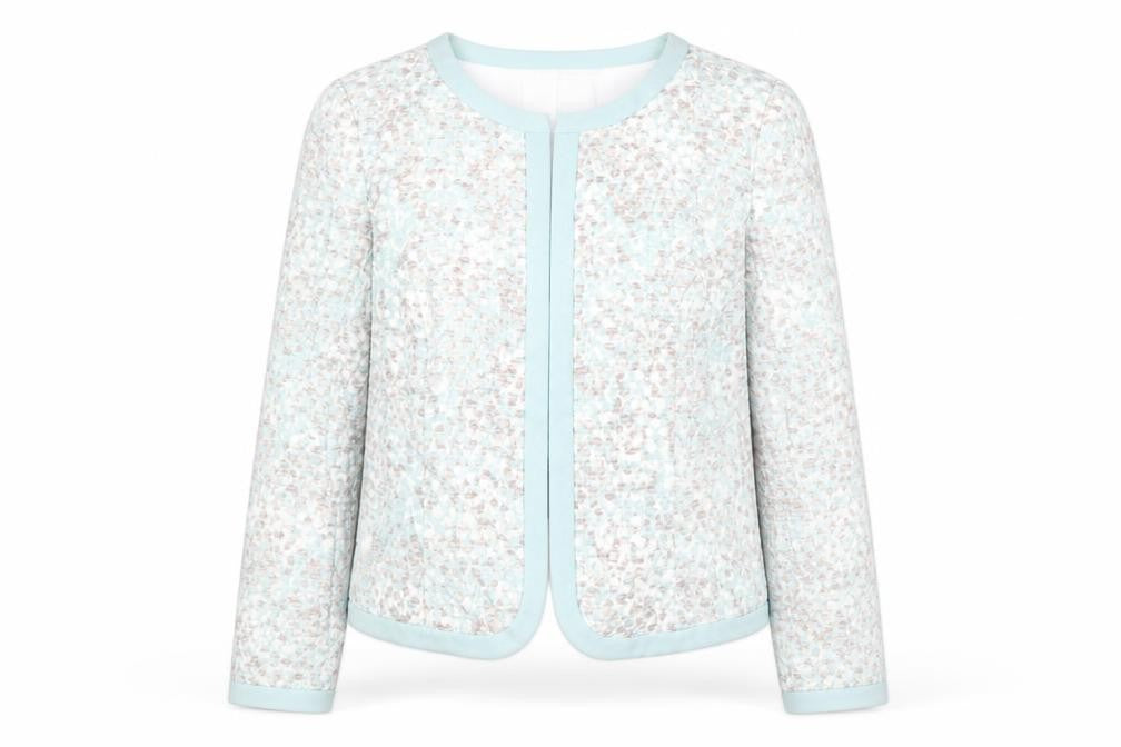 Front view of Kaliko Women's Blue Patterned Lined Long Sleeve Blazer UK 14
